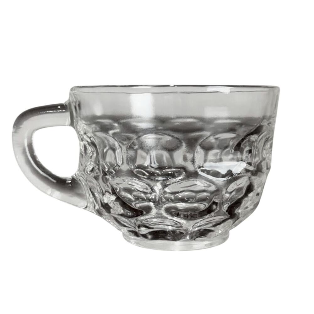 Vintage 50’s Federal Handled Coffee Cup Punch Bowl Glasses w/ Thumbprint Pattern
